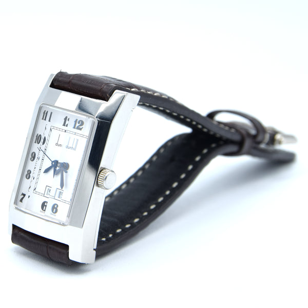 1990s Alfred Dunhill 'Facet' swiss quartz Date Wristwatch with White Dial on leather + Buckle