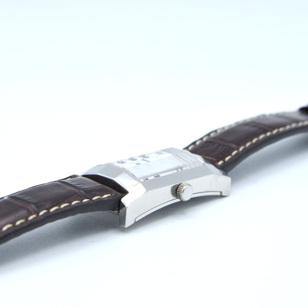 1990s Alfred Dunhill 'Facet' swiss quartz Date Wristwatch with White Dial on leather + Buckle