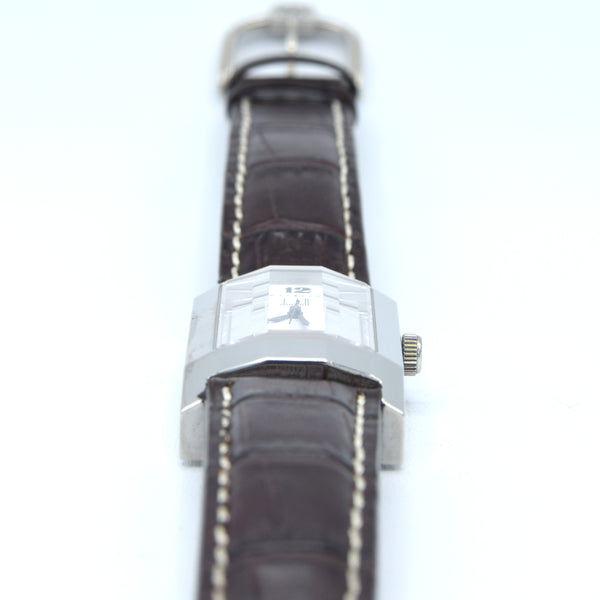 1990s Alfred Dunhill 'Facet' swiss quartz Date Wristwatch with White Dial on leather + Buckle