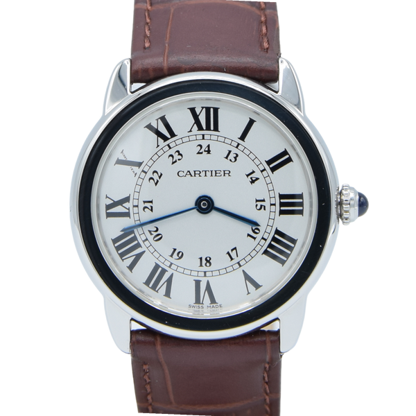 2015 Cartier 29mm Ronde Solo de 2933 - with white Roman Numeral Dial in stainless steel on deployment