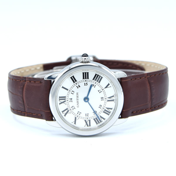 2015 Cartier 29mm Ronde Solo de 2933 - with white Roman Numeral Dial in stainless steel on deployment