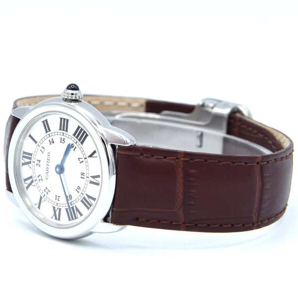 2015 Cartier 29mm Ronde Solo de 2933 - with white Roman Numeral Dial in stainless steel on deployment