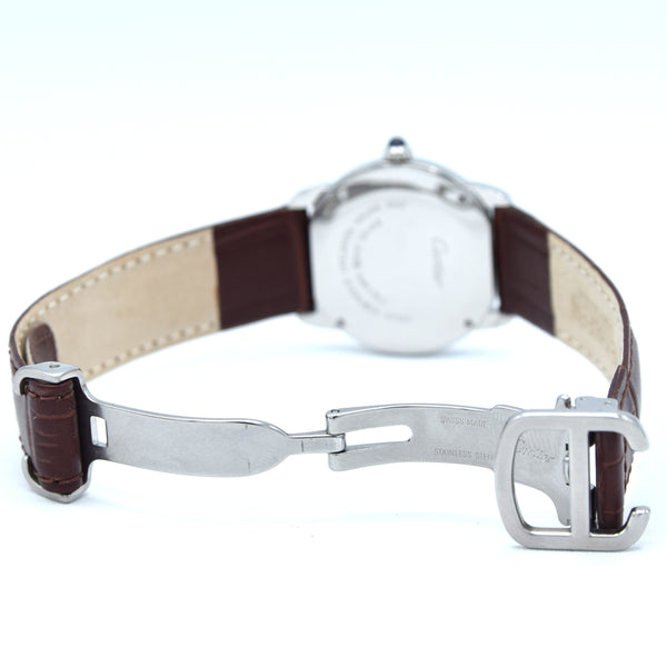 2015 Cartier 29mm Ronde Solo de 2933 - with white Roman Numeral Dial in stainless steel on deployment