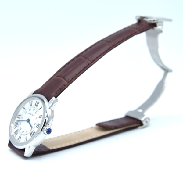 2015 Cartier 29mm Ronde Solo de 2933 - with white Roman Numeral Dial in stainless steel on deployment