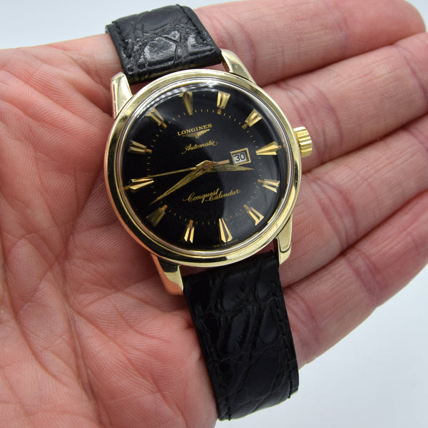 Stunning Gold capped Conquest Calendar Wristwatch Model 9007 - Dated 1959 with Original black dial