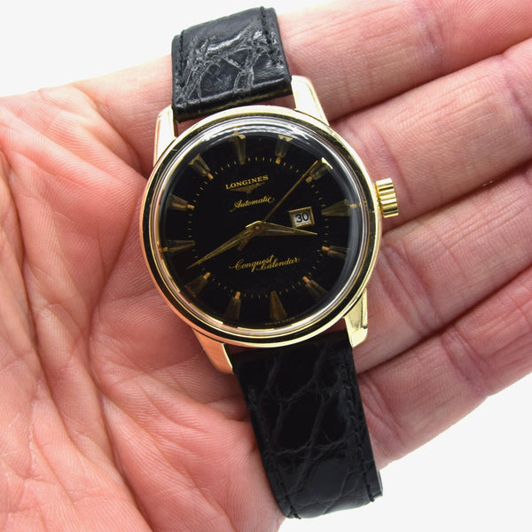 Stunning Gold capped Conquest Calendar Wristwatch Model 9007 - Dated 1959 with Original black dial