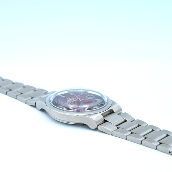 1975 Omega Genève Automatic Date Stainless Steel  bracelet watch Model 166.0173 with Original 'Fume Red' Dial