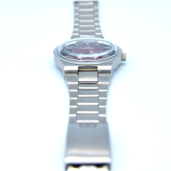 1975 Omega Genève Automatic Date Stainless Steel  bracelet watch Model 166.0173 with Original 'Fume Red' Dial