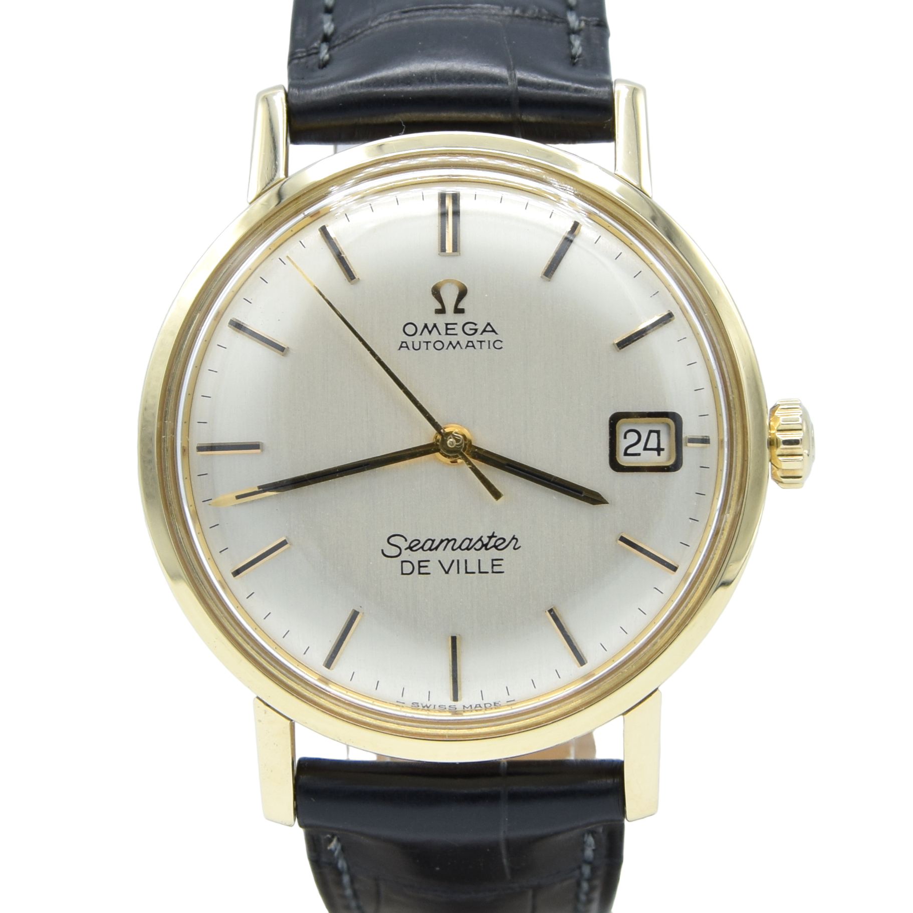 1963 Omega Automatic Seamaster De Ville Date Model 166.020 in Solid 14ct Gold with omega box with Box