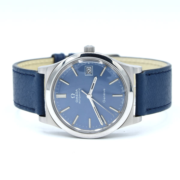 1972 Omega Genève Automatic Date in Stainless Steel Model 166.0168 with Original Omega blue dial