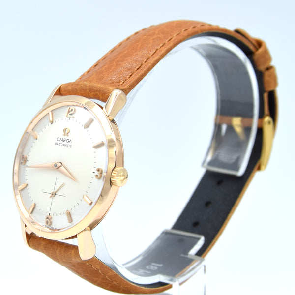1958 Elegant Omega Automatic Dress Watch with stunning two tone Dial Model 2897 in 18k pink gold