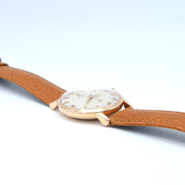 1958 Elegant Omega Automatic Dress Watch with stunning two tone Dial Model 2897 in 18k pink gold