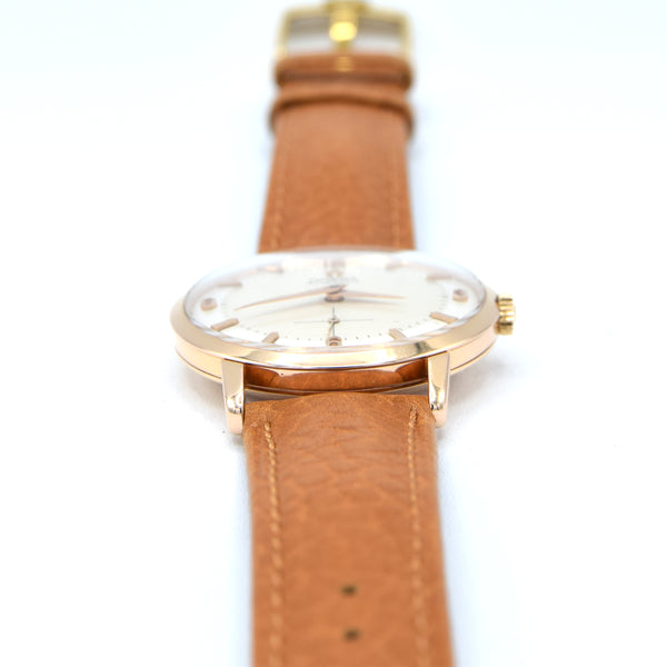 1958 Elegant Omega Automatic Dress Watch with stunning two tone Dial Model 2897 in 18k pink gold