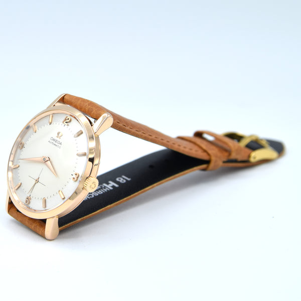 1958 Elegant Omega Automatic Dress Watch with stunning two tone Dial Model 2897 in 18k pink gold