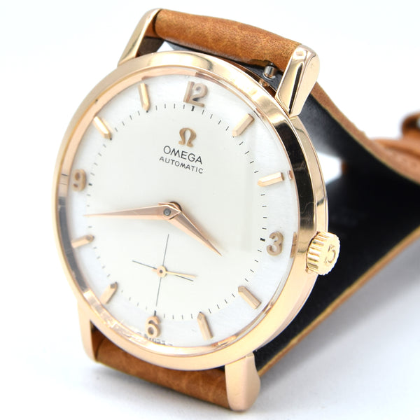 1958 Elegant Omega Automatic Dress Watch with stunning two tone Dial Model 2897 in 18k pink gold