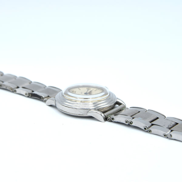 1934 Rare Omega Calatrava style stepped bezel watch in Stainless Steel on period Bracelet