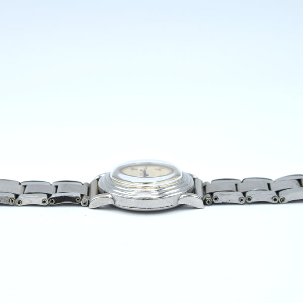 1934 Rare Omega Calatrava style stepped bezel watch in Stainless Steel on period Bracelet