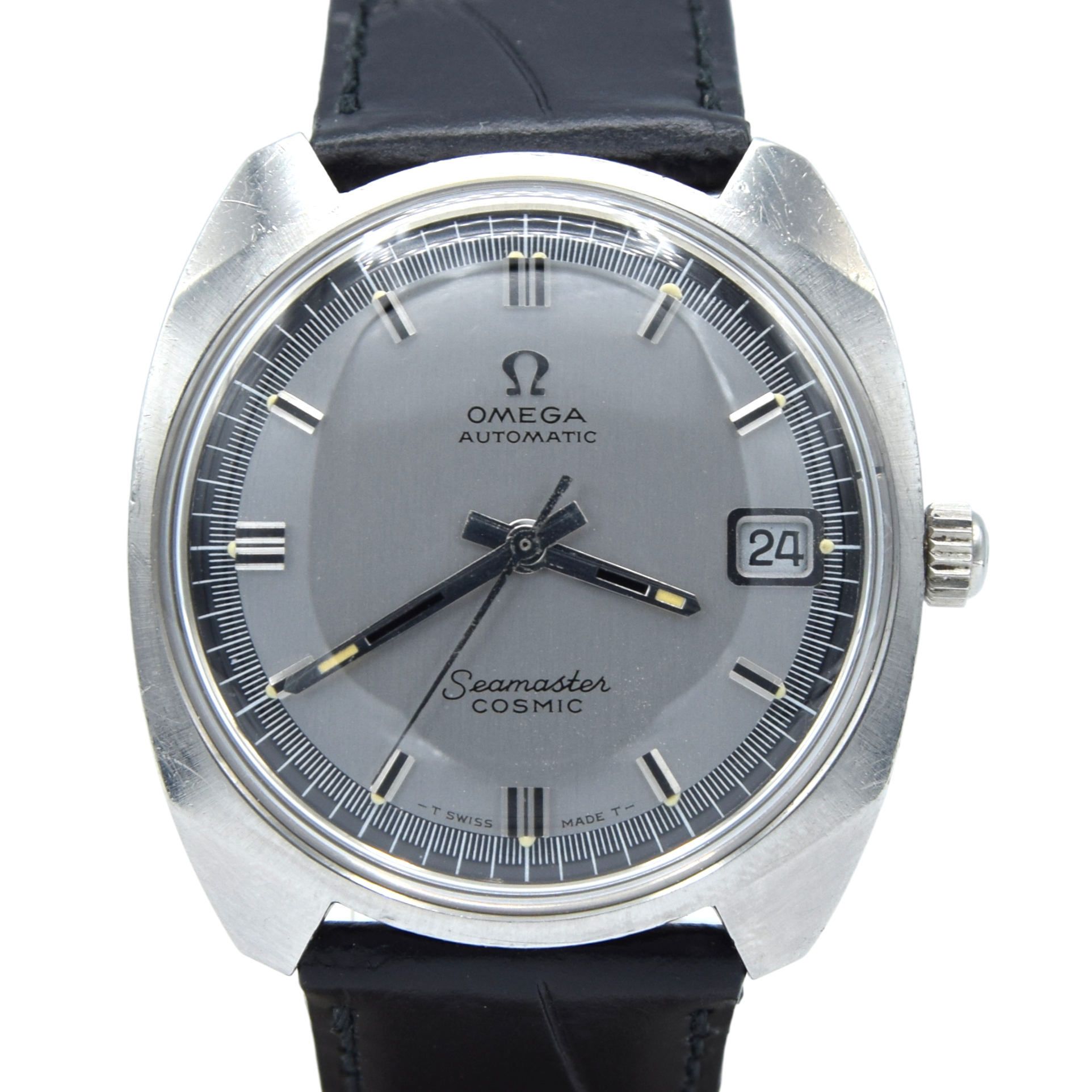 1968 Omega automatic cosmic date Model 166.022 in Stainless Steel Monocoque with two tone dial