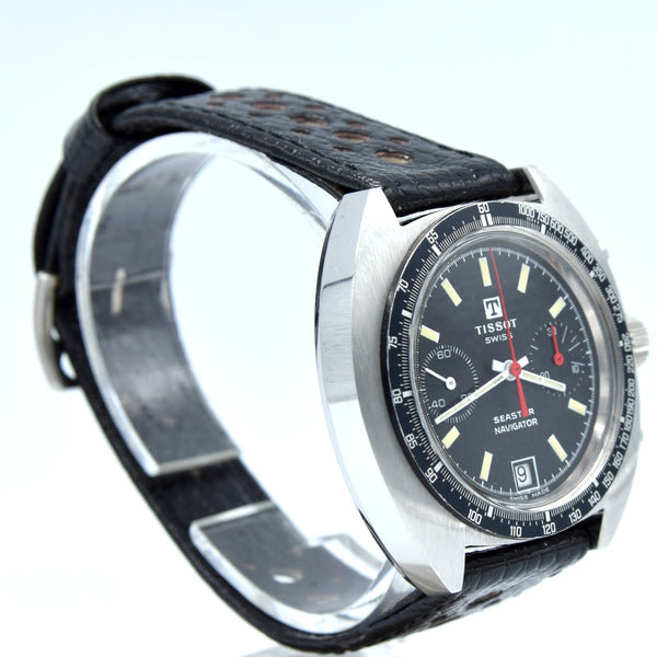 1974 Tissot Seastar Navigator Chronograph Wristwatch Model 40522 in Stainless Steel with Stunning Graphite grey Dial