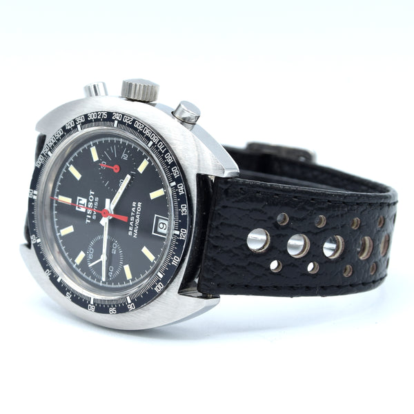 1974 Tissot Seastar Navigator Chronograph Wristwatch Model 40522 in Stainless Steel with Stunning Graphite grey Dial