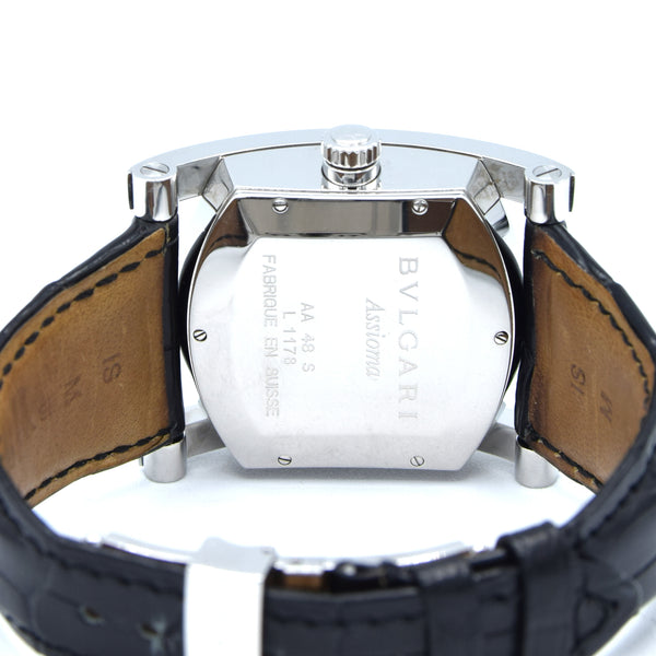 Bvlgari Assioma in Steel on Black Alligator Leather Strap with Blue Dial AA48S box & papers