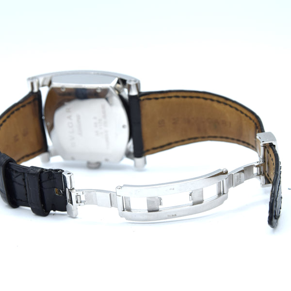 Bvlgari Assioma in Steel on Black Alligator Leather Strap with Blue Dial AA48S box & papers