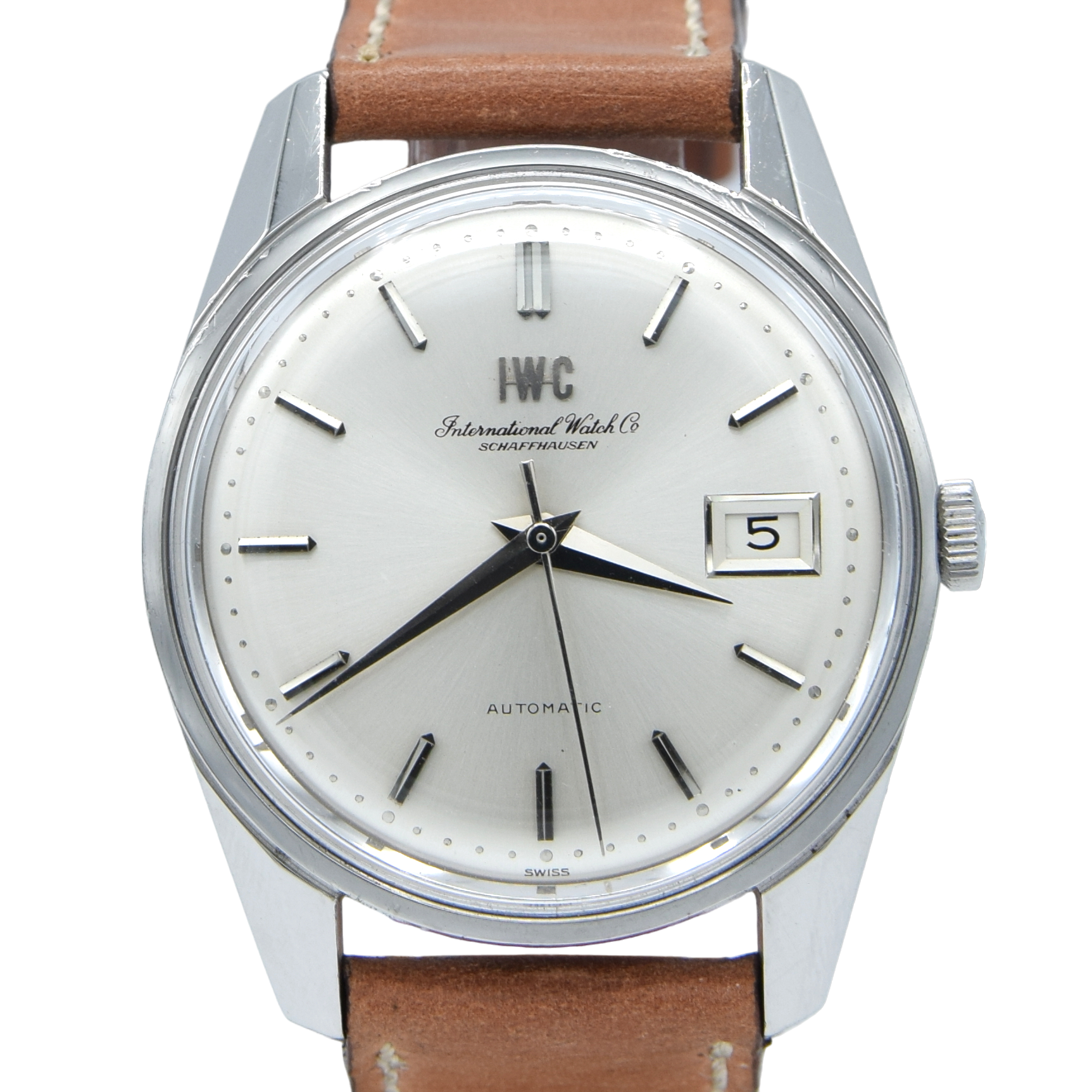 1968 International watch co automatic large wristwatch Ref. R820AD  Cal.8541B hacking cal in steel