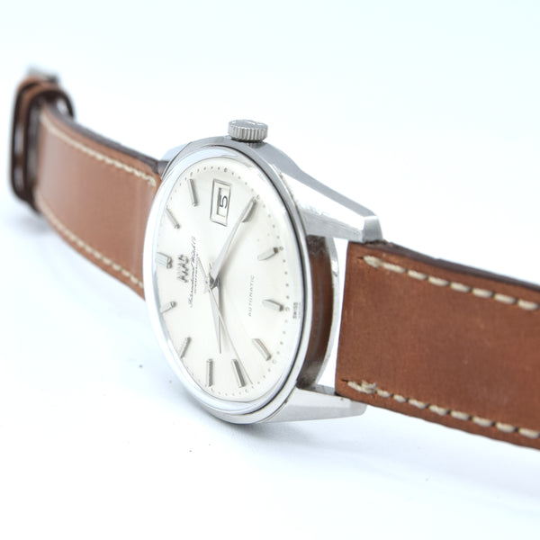 1968 International watch co automatic large wristwatch Ref. R820AD  Cal.8541B hacking cal in steel