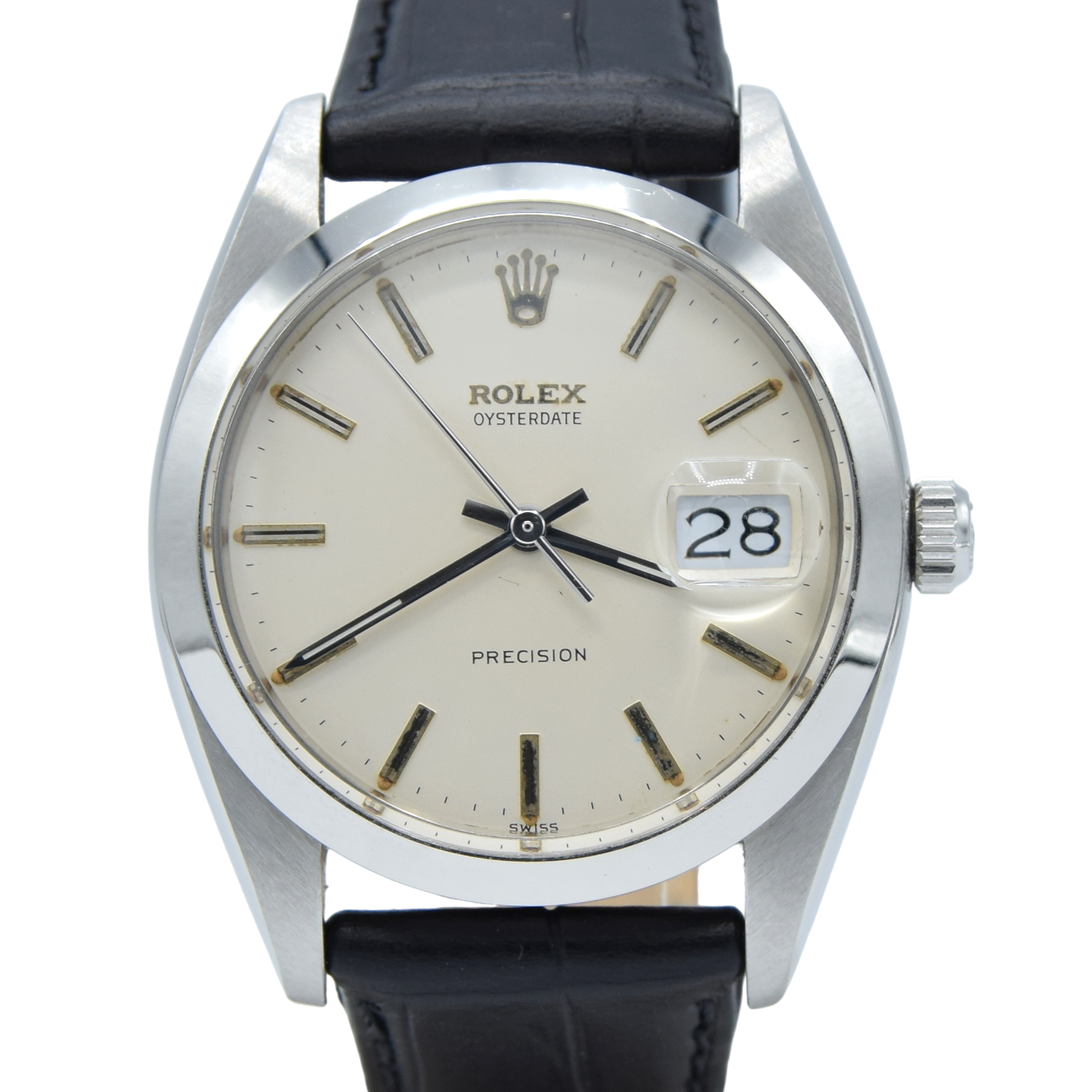 1961 Rolex Oysterdate Precision 6694 Wristwatch with baton Markers in Stainless Steel with raised Rolex original dial