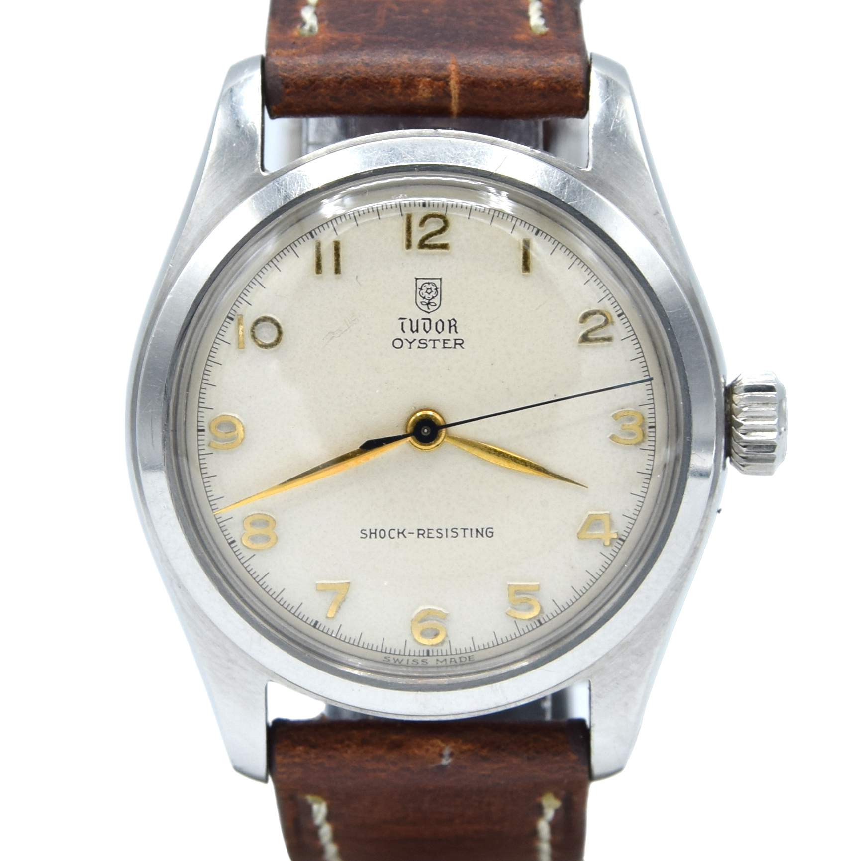 1950s Tudor Oyster Shock-Resisting 'All Arabic numerals' Steel Wristwatch Model 7803 32mm All original