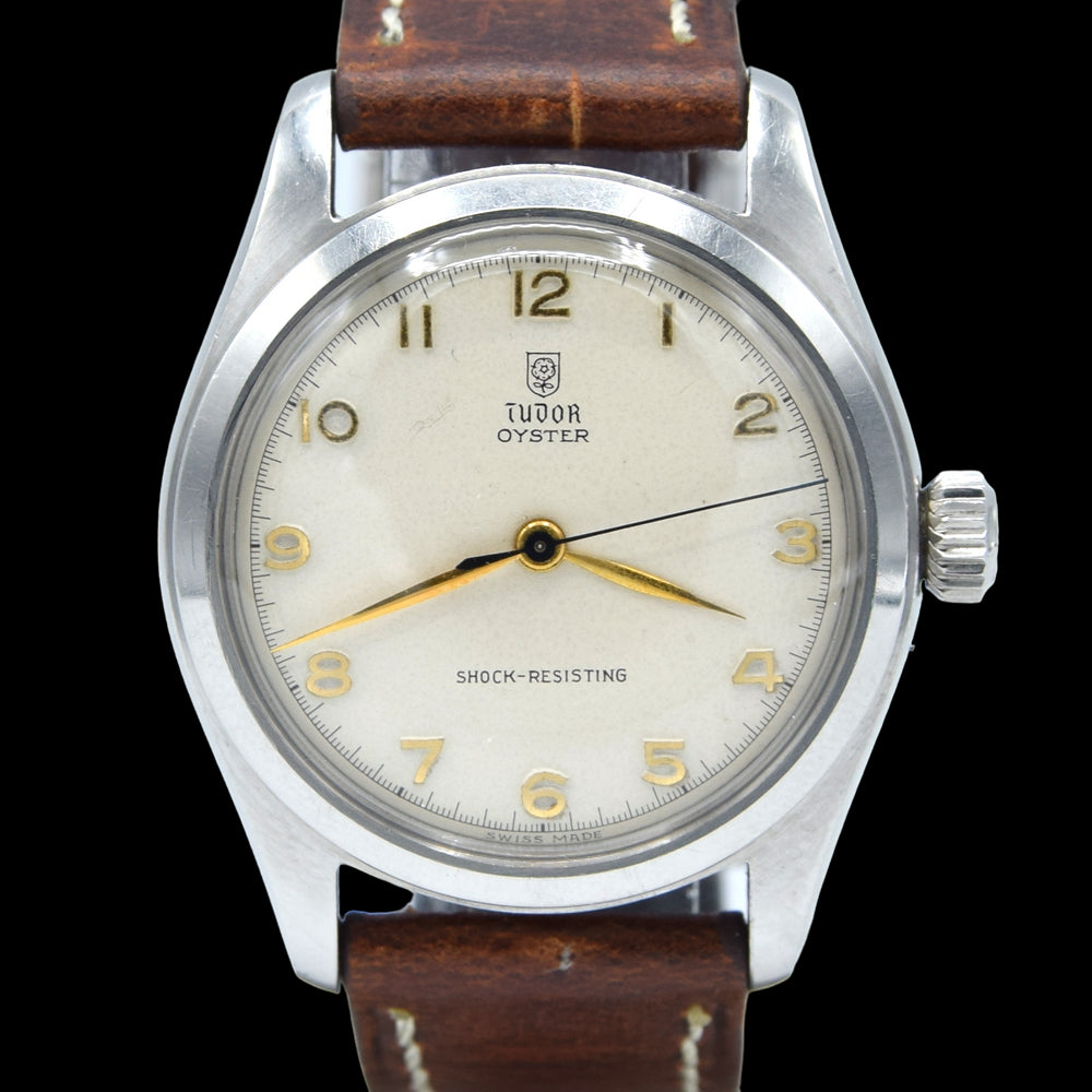 1950s Tudor Oyster Shock-Resisting 'All Arabic numerals' Steel Wristwatch Model 7803 32mm All original