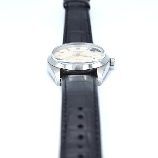 1961 Rolex Oysterdate Precision 6694 Wristwatch with baton Markers in Stainless Steel with raised Rolex original dial