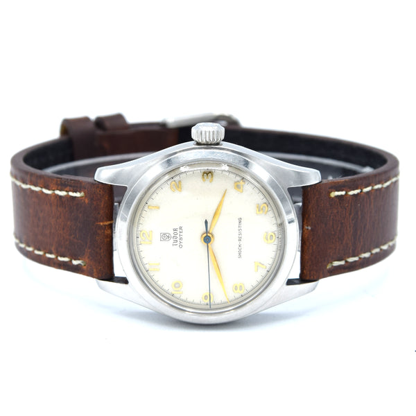 1950s Tudor Oyster Shock-Resisting 'All Arabic numerals' Steel Wristwatch Model 7803 32mm All original