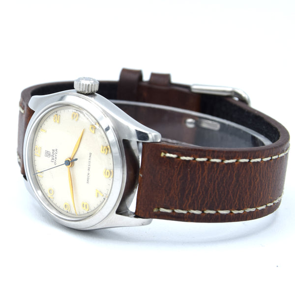 1950s Tudor Oyster Shock-Resisting 'All Arabic numerals' Steel Wristwatch Model 7803 32mm All original