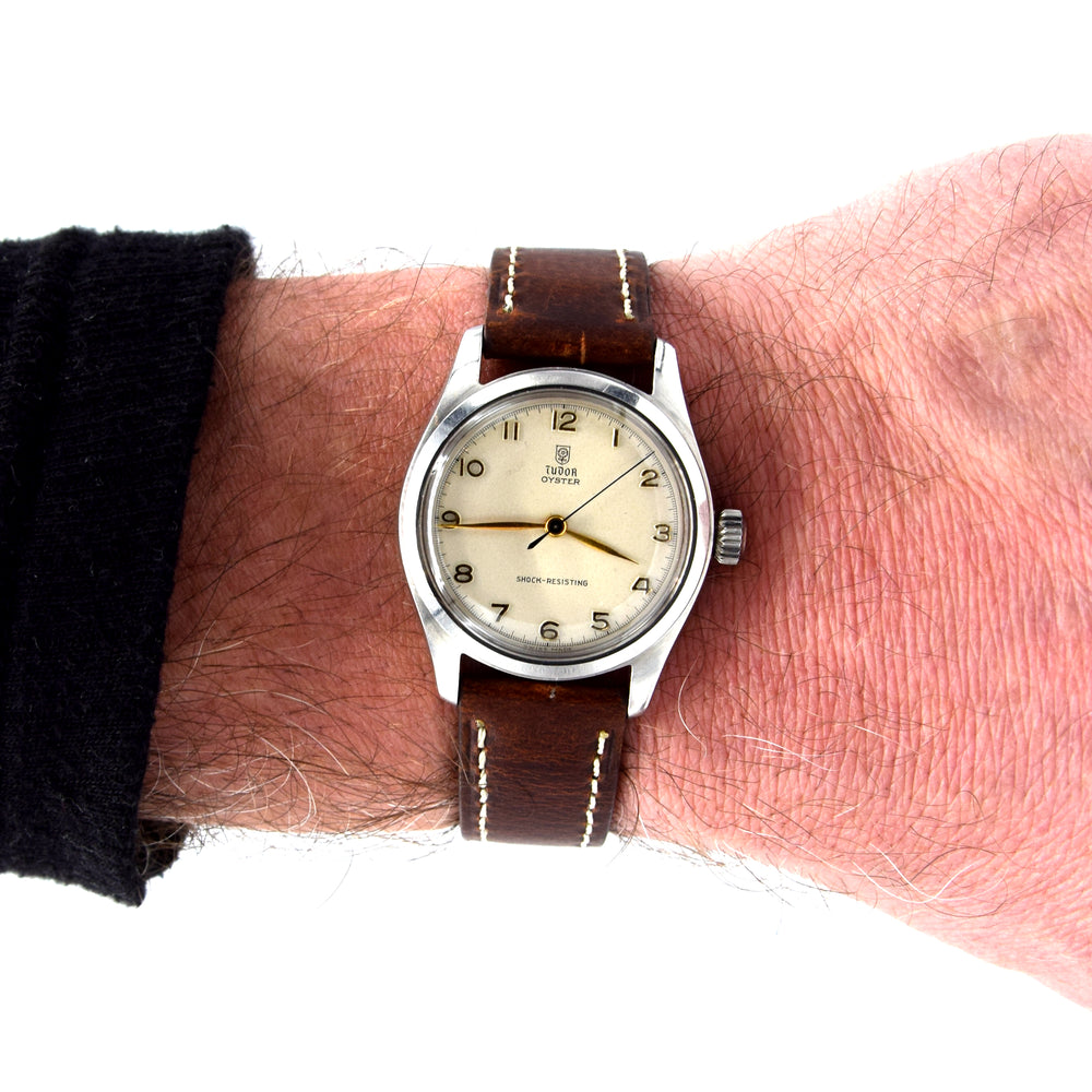 1950s Tudor Oyster Shock-Resisting 'All Arabic numerals' Steel Wristwatch Model 7803 32mm All original