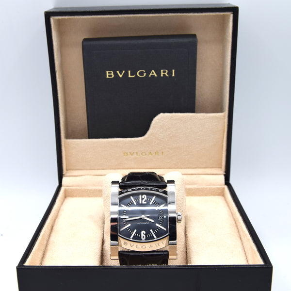 Bvlgari Assioma in Steel on Black Alligator Leather Strap with Blue Dial AA48S box & papers
