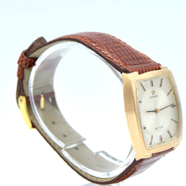1968 Omega De Ville Unusual solid 18k Gold Tonneau Wristwatch Model 111.084 with sunbeam dial