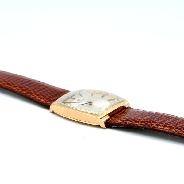 1968 Omega De Ville Unusual solid 18k Gold Tonneau Wristwatch Model 111.084 with sunbeam dial