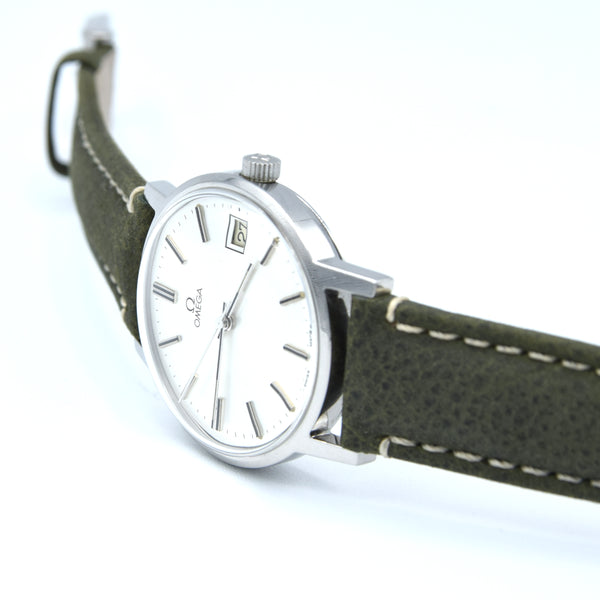 1978 Omega classic manual Wind Date Dress Watch Model 136.0104 in Stainless Steel