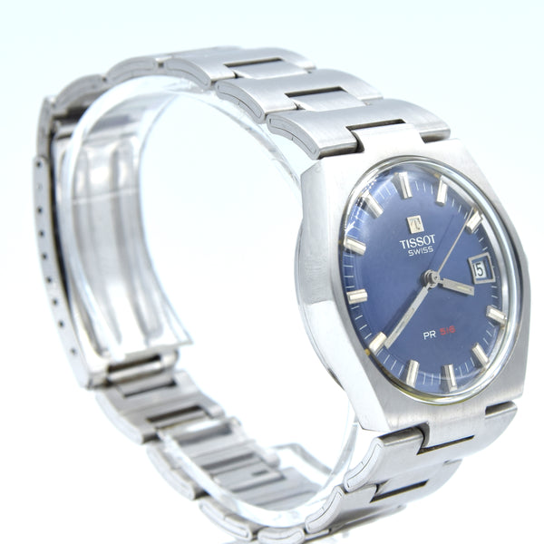 1972 Tissot PR516 Date Wristwatch Model 42630 in Stainless Steel with beautiful satin Blue Dial
