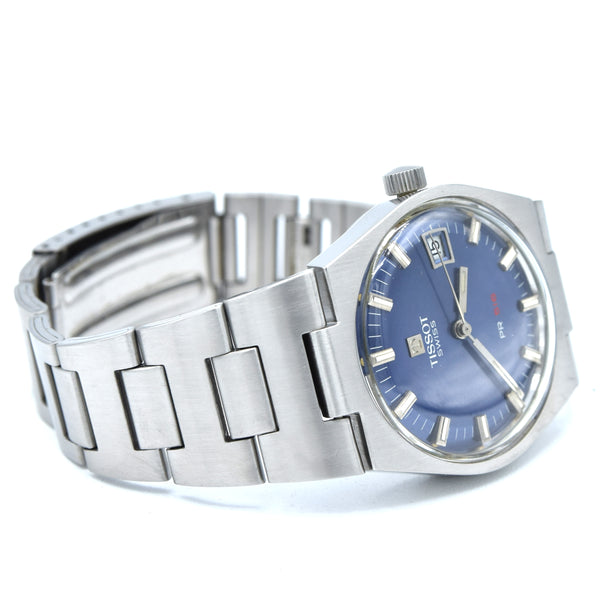 1972 Tissot PR516 Date Wristwatch Model 42630 in Stainless Steel with beautiful satin Blue Dial