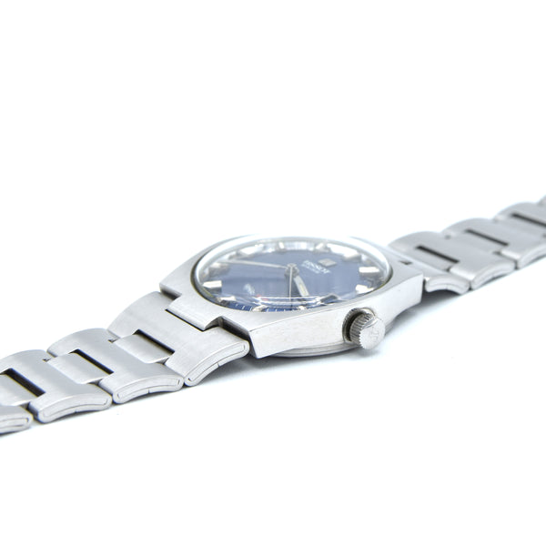 1972 Tissot PR516 Date Wristwatch Model 42630 in Stainless Steel with beautiful satin Blue Dial