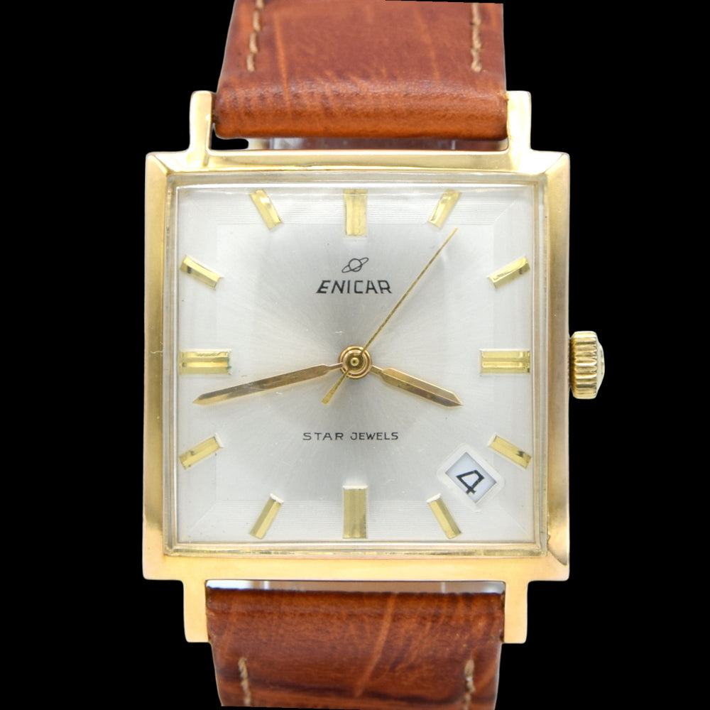 1970s Enicar manual classic wristwatch date ultrasonic star jewels - square wristwatch ref 121/009