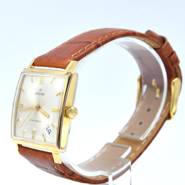 1970s Enicar manual classic wristwatch date ultrasonic star jewels - square wristwatch ref 121/009