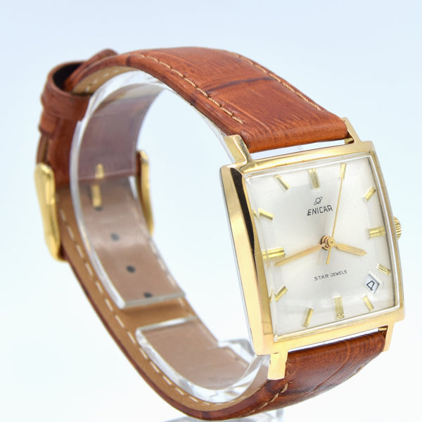 Enicar manual classic date wristwatch ultrasonic star jewels - square wristwatch ref 121/009