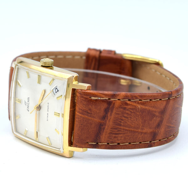 Enicar manual classic date wristwatch ultrasonic star jewels - square wristwatch ref 121/009