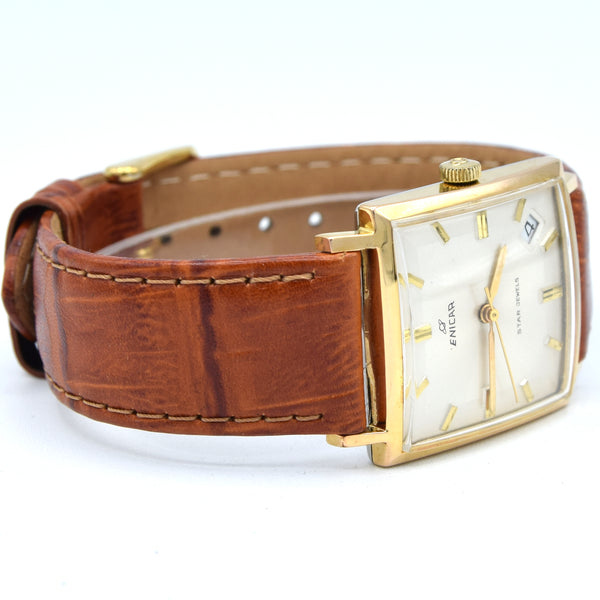 1970s Enicar manual classic wristwatch date ultrasonic star jewels - square wristwatch ref 121/009