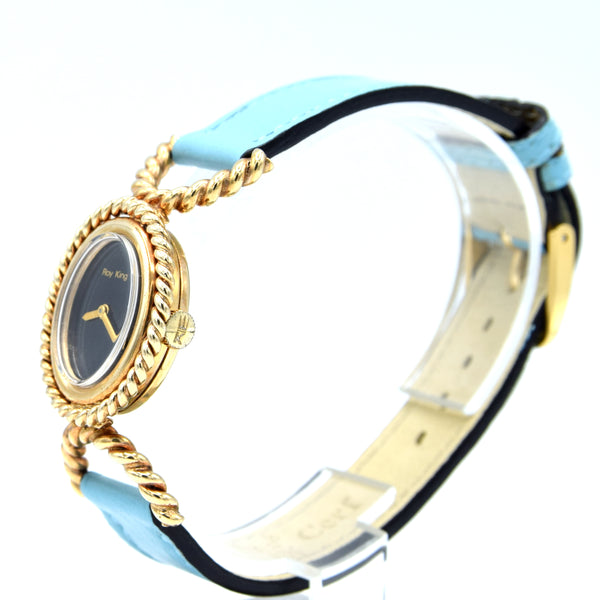 1975 Ladies Designer RoyKing oval solid 9ct gold ropetwist design Manual Wind Wristwatch