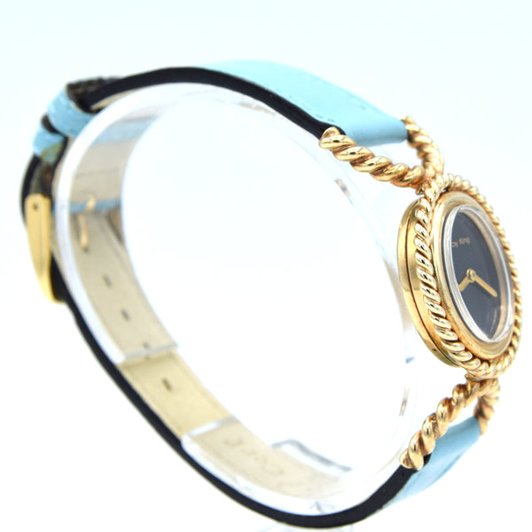 1975 Ladies Designer RoyKing oval solid 9ct gold ropetwist design Manual Wind Wristwatch