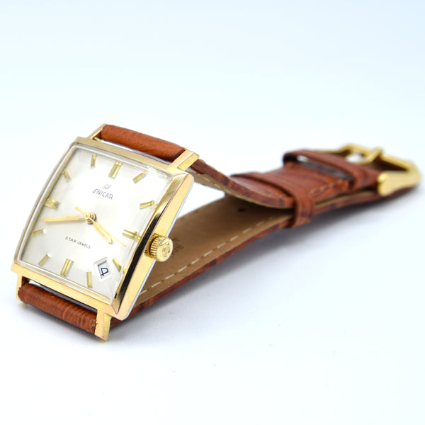 1970s Enicar manual classic wristwatch date ultrasonic star jewels - square wristwatch ref 121/009